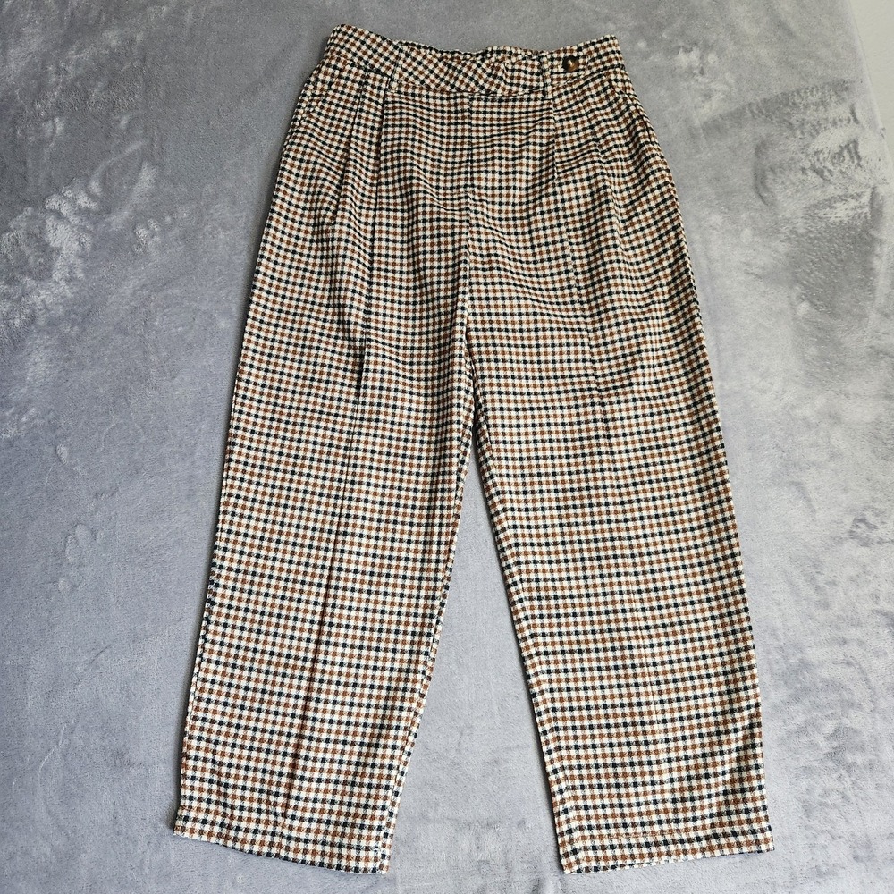 New Old Money Dark Academia Trouser M Brown Check High Waist Anthropologie Pants